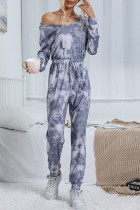 Fashion Casual Tie Dye Split Joint O Neck Jumpsuits
