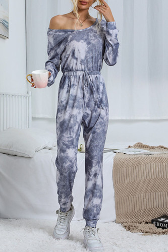 Fashion Casual Tie Dye Split Joint O Neck Jumpsuits