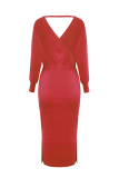 Casual Elegant Solid Backless Slit Strap Design V Neck Pencil Skirt Dresses