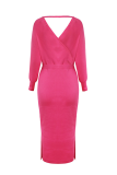 Casual Elegant Solid Backless Slit Strap Design V Neck Pencil Skirt Dresses