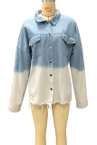 Casual Solid Ripped Make Old Turndown Collar Long Sleeve Denim Jacket