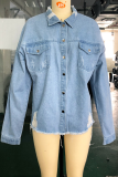 Casual Solid Ripped Make Old Turndown Collar Long Sleeve Denim Jacket