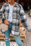 Casual Plaid Split Joint Buckle Turndown Collar Tops