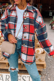 Casual Plaid Split Joint Buckle Turndown Collar Tops