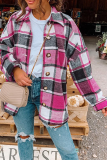 Casual Plaid Split Joint Buckle Turndown Collar Tops