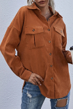Casual Solid Pocket Buckle Turndown Collar Outerwear