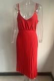 Elegant Solid Split Joint V Neck Pleated Dresses  (Without Belt)