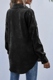 Casual Solid Pocket Buckle Turndown Collar Outerwear
