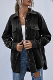 Casual Solid Pocket Buckle Turndown Collar Outerwear
