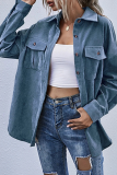 Casual Solid Pocket Buckle Turndown Collar Outerwear