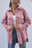 Casual Solid Pocket Buckle Turndown Collar Outerwear
