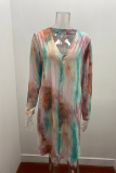 Casual Street Print Split Joint V Neck Outerwear