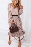 Elegant Solid Split Joint V Neck Pleated Dresses  (Without Belt)