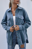 Casual Solid Pocket Buckle Turndown Collar Outerwear