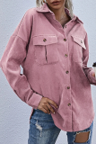Casual Solid Pocket Buckle Turndown Collar Outerwear