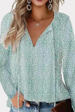 Elegant Print Split Joint Frenulum V Neck Tops