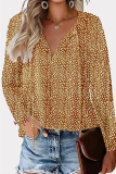 Elegant Print Split Joint Frenulum V Neck Tops