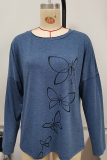 Casual Butterfly Print Patchwork Basic O Neck Tops