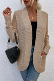 Casual Solid Split Joint Pocket V Neck Tops Sweater