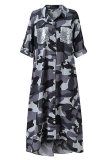 Casual Print Camouflage Print Sequins Buckle Turndown Collar Shirt Dress Dresses