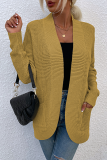 Casual Solid Split Joint Pocket V Neck Tops Sweater
