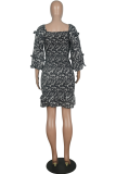 Elegant Floral Split Joint Flounce Square Collar Pencil Skirt Dresses