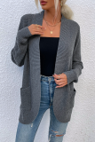 Casual Solid Split Joint Pocket V Neck Tops Sweater