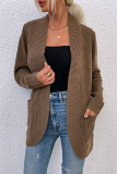 Casual Solid Split Joint Pocket V Neck Tops Sweater