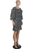 Elegant Floral Split Joint Flounce Square Collar Pencil Skirt Dresses