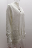 Casual Solid Split Joint Pocket V Neck Tops Sweater