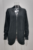 Casual Solid Split Joint Pocket V Neck Tops Sweater