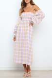 Elegant Plaid Camouflage Print Split Joint Fold Stringy Selvedge Strapless Dresses