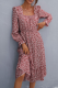 Elegant Floral Split Joint Flounce Square Collar A Line Dresses