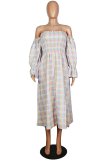 Elegant Plaid Camouflage Print Split Joint Fold Stringy Selvedge Strapless Dresses