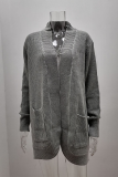 Casual Solid Split Joint Pocket V Neck Tops Sweater