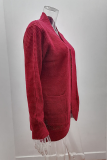 Casual Solid Split Joint Pocket V Neck Tops Sweater