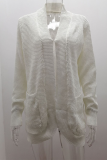 Casual Solid Split Joint Pocket V Neck Tops Sweater