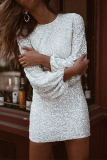 Fashion Elegant Patchwork Sequins O Neck Pencil Skirt Dresses