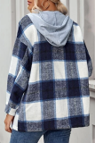 Casual Plaid Draw String Buckle Hooded Collar Outerwear
