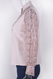Elegant Solid Lace Hollowed Out Buckle Mandarin Collar Tops