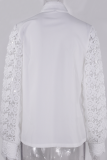 Elegant Solid Lace Hollowed Out Buckle Mandarin Collar Tops