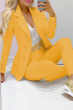 Casual British Style Solid Patchwork Buckle Turn-back Collar Long Sleeve Two Pieces (Without Belt)