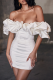 Elegant Solid Patchwork Flounce Off the Shoulder Wrapped Skirt Dresses