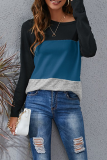 Casual Patchwork Basic  Contrast O Neck Tops