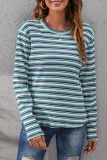 Casual Striped Patchwork Basic O Neck Tops