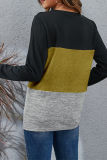 Casual Patchwork Basic  Contrast O Neck Tops