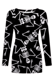 Street Print Split Joint Basic O Neck Tops