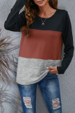 Casual Patchwork Basic  Contrast O Neck Tops