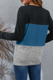 Casual Patchwork Basic  Contrast O Neck Tops