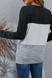 Casual Patchwork Basic  Contrast O Neck Tops